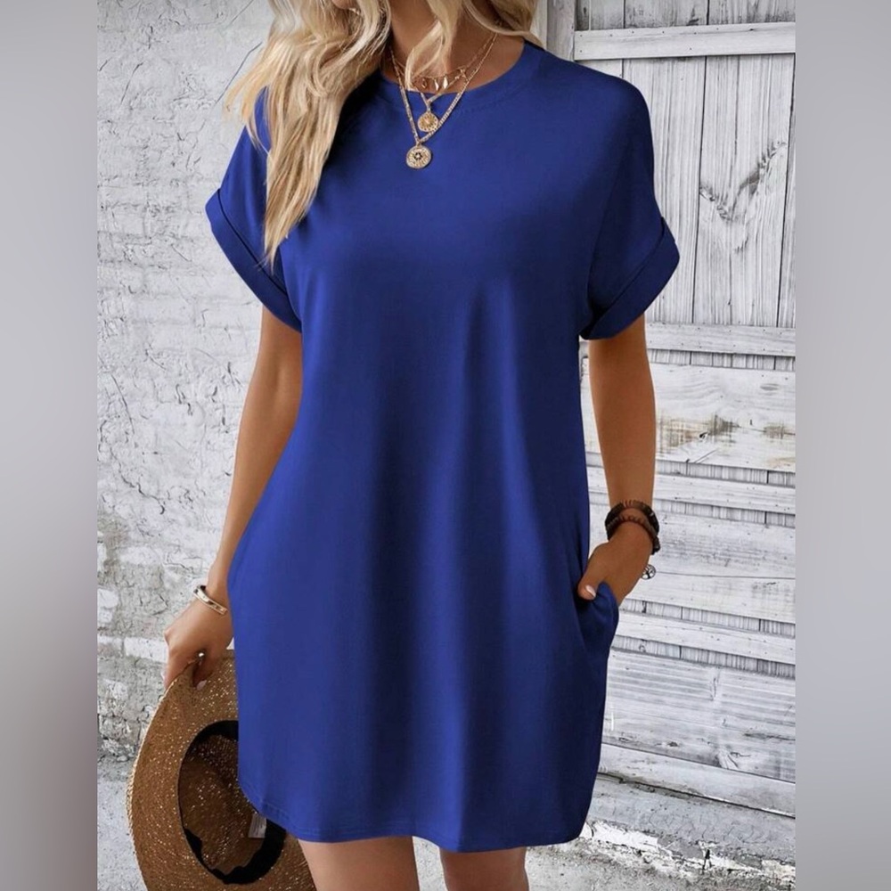 Elegant Royal Blue T-Shirt Dress
